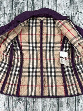 Burberry Brit Quilted Jacket Women's S Purple Nova Check Lining Button Front